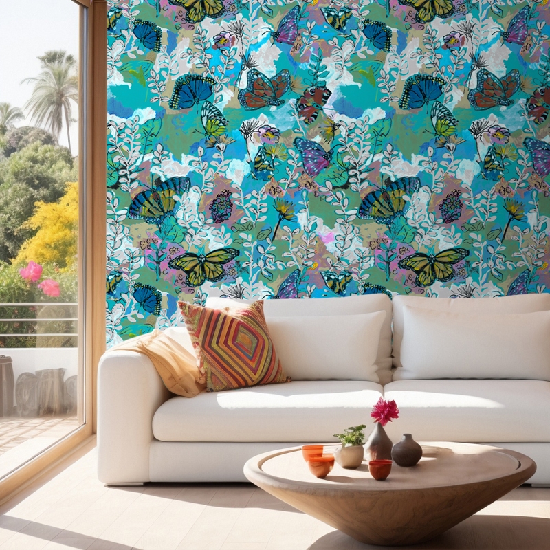 PAPIER PEINT - LILIE aqua -...